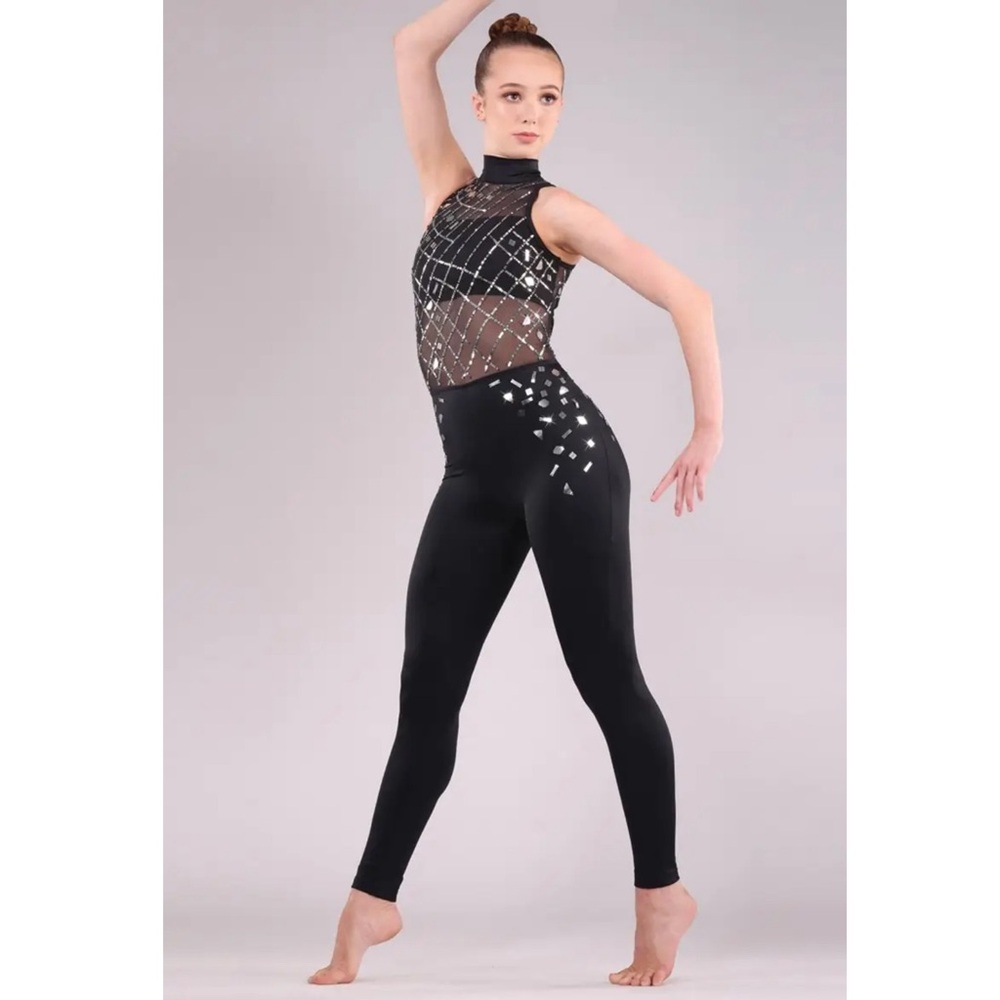 Weissman Elite | Chromatic Elegant Black Jumpsuit with Silver Accents, Size MC